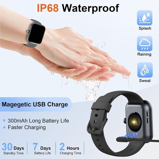 Kuizil T70 Smartwatch with Phone Function, 1.91 Inch Fitness Watch, IP68
