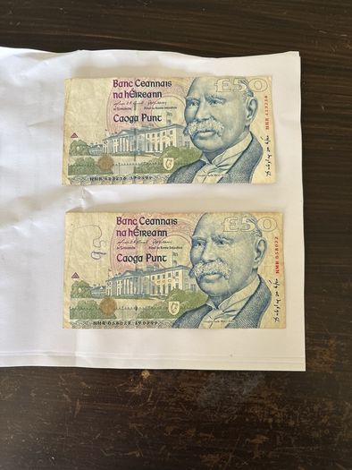 Irish 50 20 10 5 pound notes