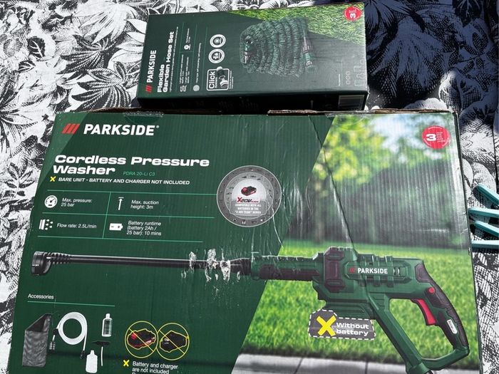 Parkside 20V Cordless Pressure Washer + Flexible Garden Hose Set (Bare Unit)