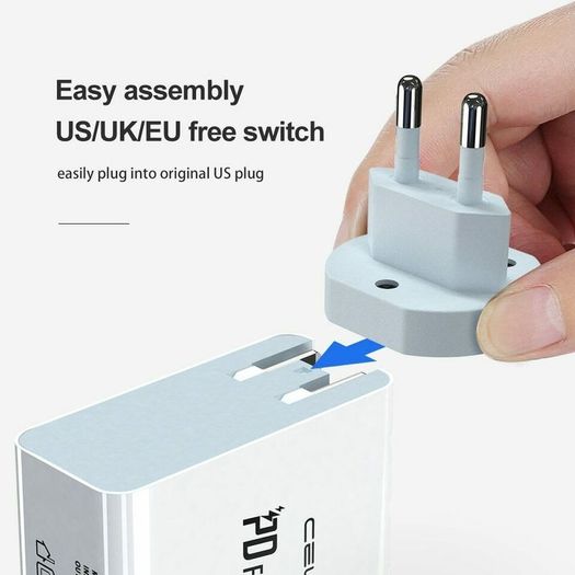 CELBRO QC 3.0 & PD/QC4.0 USB 4 Ports Wall Fast Charger 48W [2 Power Plugs (US/UK)] (Brand New/Warranty)