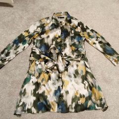Zara Abstract Watercolor Print Belted Shirt Dress - Size M