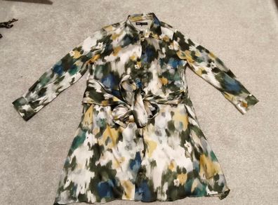 Zara Abstract Watercolor Print Belted Shirt Dress - Size M