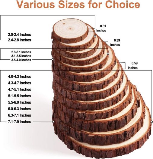 Natural Wood Slices 30 Pcs 6-7cm Drilled Hole Unfinished Log Wooden Circles for DIY Crafts Wedding Decorations Christmas Ornaments with Free Gifts