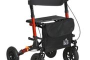 Lightweight Walking Frame, Rubber Wheels, Rollator Walker with Seat and Wheels with Adjustable Handle, Bag, Red