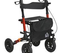 Lightweight Walking Frame, Rubber Wheels, Rollator Walker with Seat and Wheels with Adjustable Handle, Bag, Red