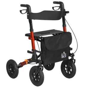 Lightweight Walking Frame, Rubber Wheels, Rollator Walker with Seat and Wheels with Adjustable Handle, Bag, Red