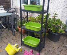 Garden shelving unit 140cm H 3x Trofast boxes and 2x planter boxes 15e for the lot