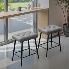 Set of 2 Bar Stools, Bar Stools with Microfibre Leather, Retro Bar Stools with Footrest, Counter Stool, 62.5 cm High, Kitchen Stools Without Backrest for Bistro, Kitchen, Dining Room, Grey
