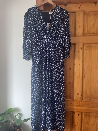 Emily & Me V neck purple navy midi dress UK 16