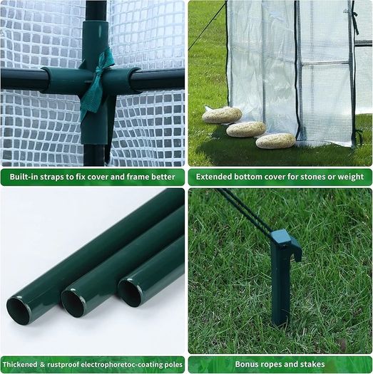 Walk In Greenhouse With 10 Shelves, Reinforced PE Plastic Cover With Sturdy Steel Frame, Greenhouse/Plant Nursery for Gardens, Patios or Spaces Size, Easy to Assemble