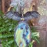 Powerful High Quality Spectoralite Labradorite Crystal And Raven Soldered Amulet Talisman Chain Image 4