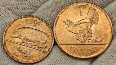 Ireland 1966 1d Penny and 1/2d Halfpenny Beautiful Uncirculated Red
