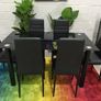 Modern Glass Dining Table Set Seats 6, black Image 3