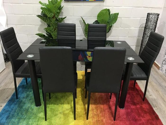 Black Glass Dining Table Set Seats 6 in Style!