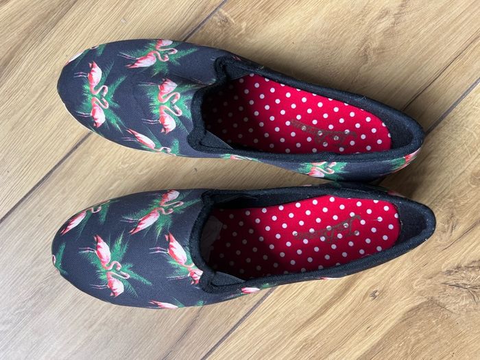 Joe Browns flamingo print black canvas shoes