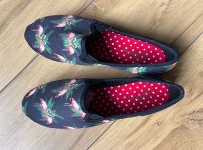 Joe Browns flamingo print black canvas shoes