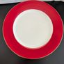 Crate and Barrel 6x Halo Red Dinner Plates 26cm Gold Trim Image 3