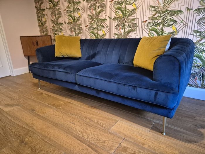 Navy velvet sofa and love arm chair