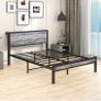 Double Bed Metal Platform Bed Frame with Wood Headboard Image 4
