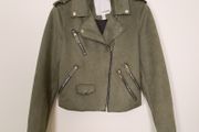 River Island Olive Khaki Green Faux Suede Biker Jacket 12UK/40EU
