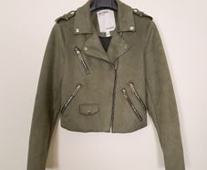 River Island Olive Khaki Green Faux Suede Biker Jacket 12UK/40EU