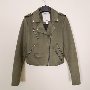 River Island Olive Khaki Green Faux Suede Biker Jacket 12UK/40EU