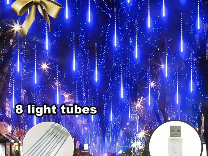 Ice Blue & white tubes meteor shower lights USB power supply
