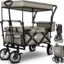 folding handcart with roof, handcart with 3-point belt system, foldable garden trolley, transport trolley with solid rubber tyres, brake and carry bag, green Image 5