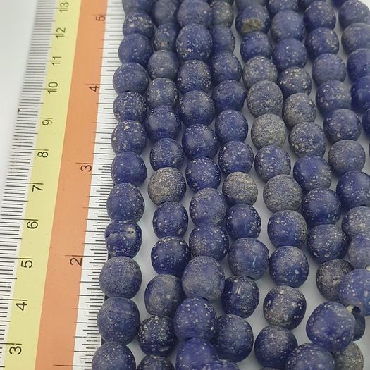 Antique African Style Cobalt Blue 9 -10mm Glass Beads Strands
