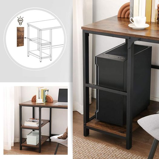 _Desk, Computer Desk, PC Table, Office Desk, with 2 Shelves on the Right or Left Side for Office