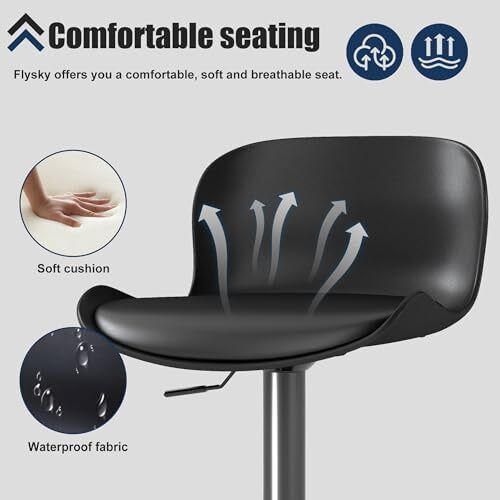 Bar stool Set of 2, 360 swivel chair, height-adjustable, Barstool with backrest and footrest, imitation leather 120kg kitchen stool, Barstools for Kitchen, Dining room, Bar, Black