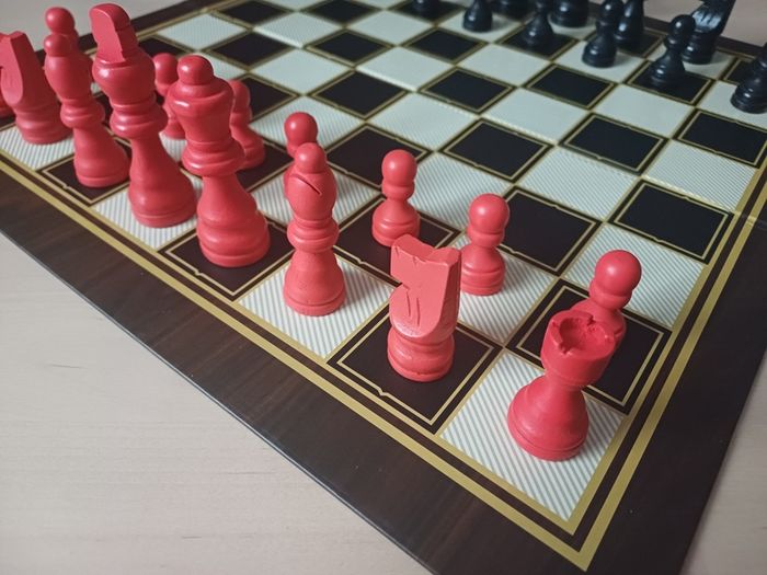 Games Room Chess Checkers Board Game Box Set Red & Black Edition OOP