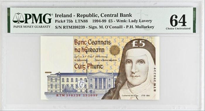Ireland | 1999 | 5 Pounds | P.75b | Rtm 398239 | Pmg Graded | Unc