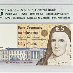 Ireland | 1999 | 5 Pounds | P.75b | Rtm 398239 | Pmg Graded | Unc
