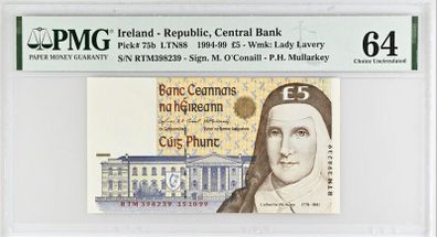 Ireland | 1999 | 5 Pounds | P.75b | Rtm 398239 | Pmg Graded | Unc