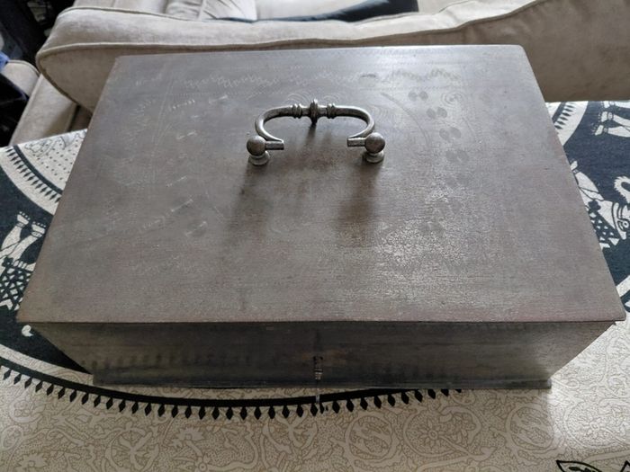 Antique French iron money box strong box with key 19th century