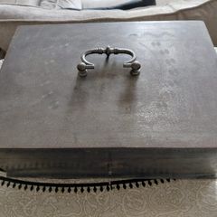 Antique French iron money box strong box with key 19th century