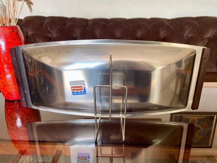Mid Century Modern Stainless Steel Canoe Tray Danish Lundtofte DKF 1960s