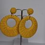 Golden Yellow Raffia Woven Stud Hollow Out Woven Hoop Earrings Image 9