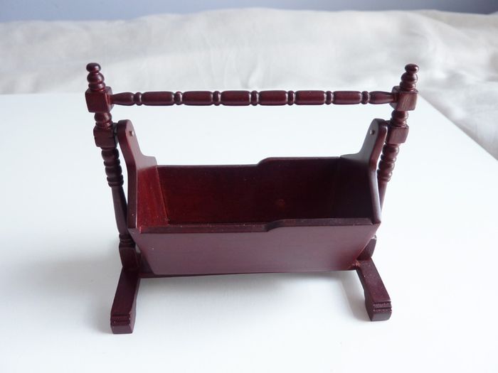 Vintage wood doll's house dining room furniture & tableware