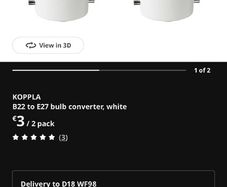 Koppla B22 to E27 bulb converter, white Ikea