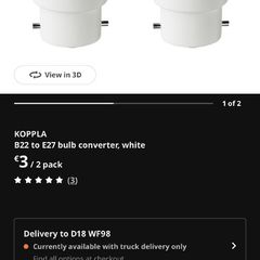 Koppla B22 to E27 bulb converter, white Ikea
