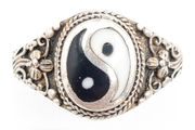 Yin Yang Sterling Silver Enamel Ring