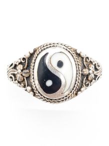 Yin Yang Sterling Silver Enamel Ring