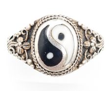 Yin Yang Sterling Silver Enamel Ring