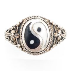 Yin Yang Sterling Silver Enamel Ring