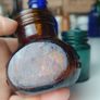 454 - Set of Three Beautiful Vintage Glass Decorative Collectible Bottles - Amber Eire Bovril, Cobalt Blue Magnesia and Turquoise Science Cream Image 2