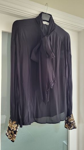 & other stories black pussy bow blouse with embellished cuffs Sz 10 UK - Rrp 89.99