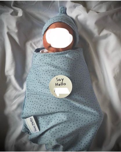 Say Hello Newborn sawddle & hat birth announcement