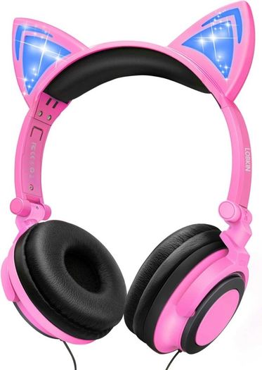 Kids Headphones, Cat Ear LED Light Up Wired Headphones Over Ear with 85dB Volume Limited Hearing Protection,Cute Headphones for Girls MULTIPLE COLOURS AVAILABLE (FREE POSTAGE)